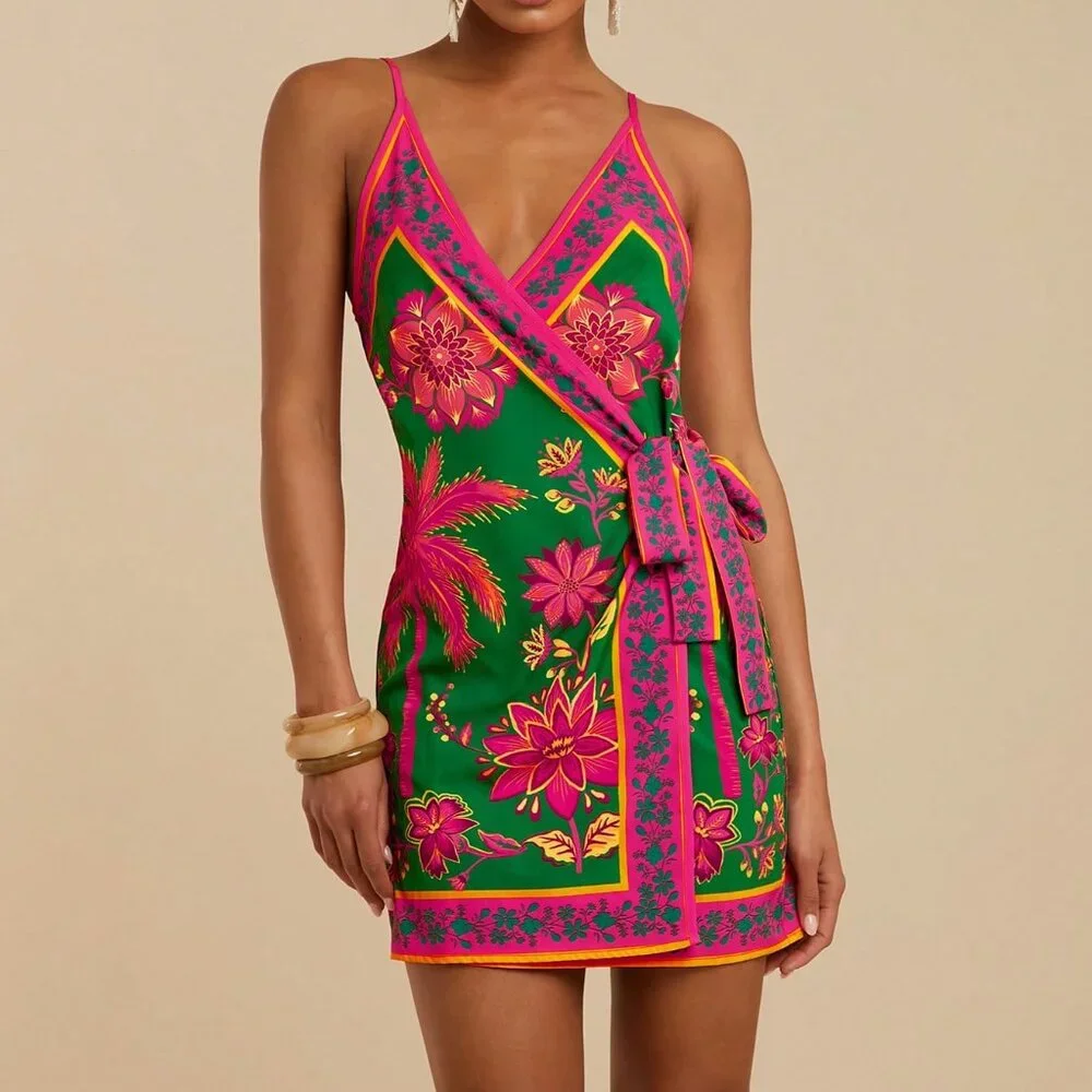 Multicolor Boho Women's Floral Wrap Dress - Picture 3 of 6
